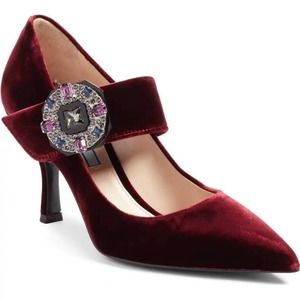 PRADA Embellished Velvet Mary Jane Pointy Toe Art Deco Bordeaux EU 39.5 $990
